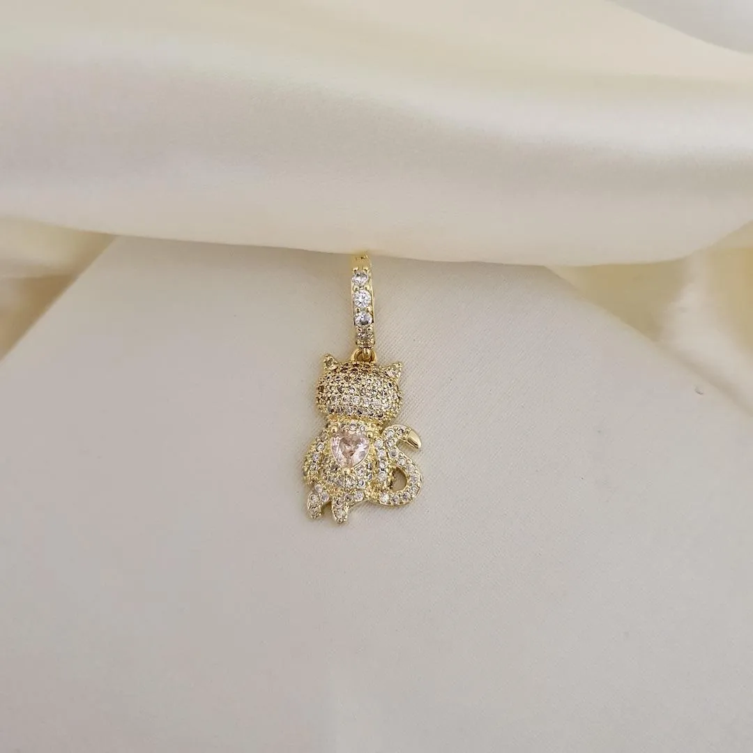 Pingente cachorro cravejado zirconia coração zirconia rosa claro abertura