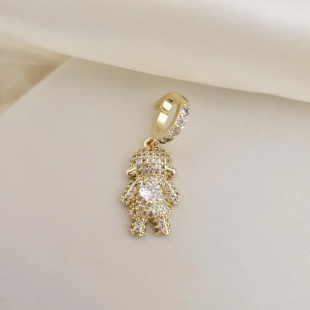 Pingente menina cravejado zirconia coracao cor cristal claro com abertura