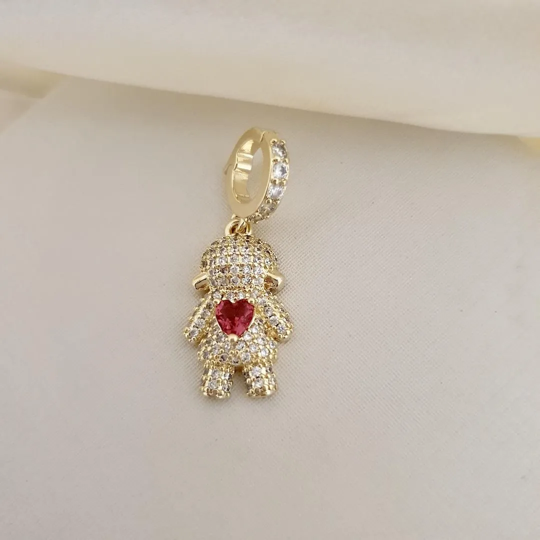 Pingente menina cravejado zirconia coracao rosa com abertura