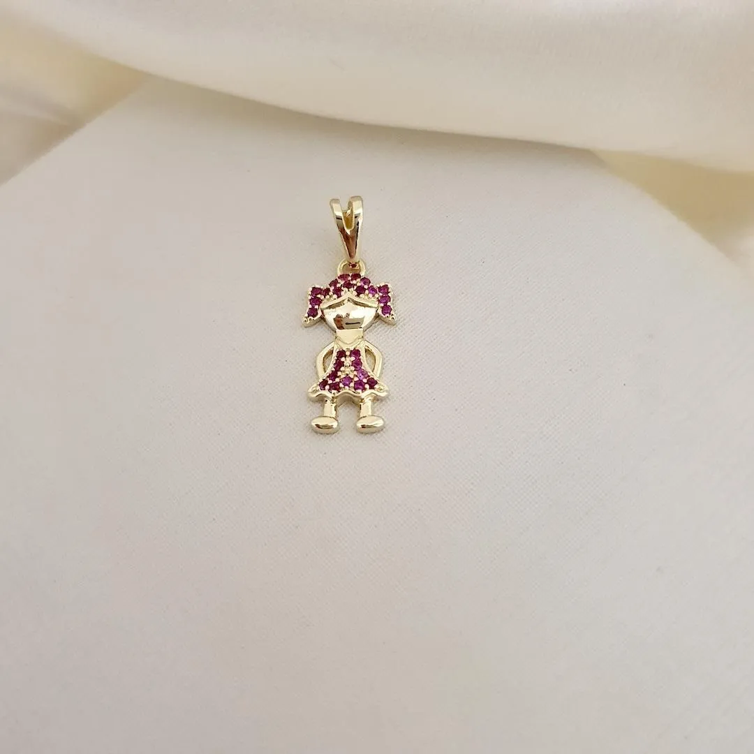 Pingente menina zirconia rosa