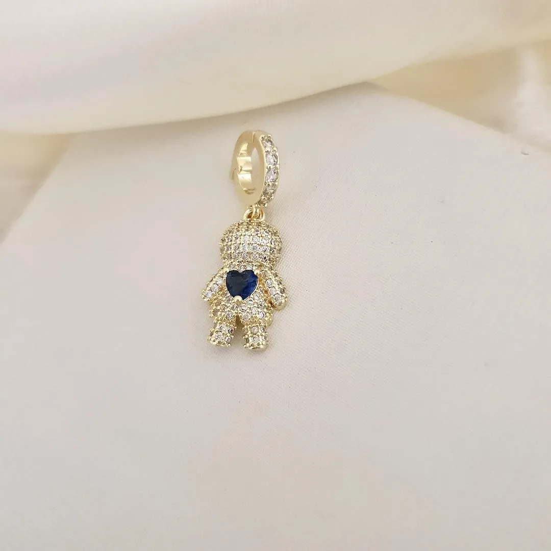 Pingente menino cravejado zirconia coracao azul com abertura