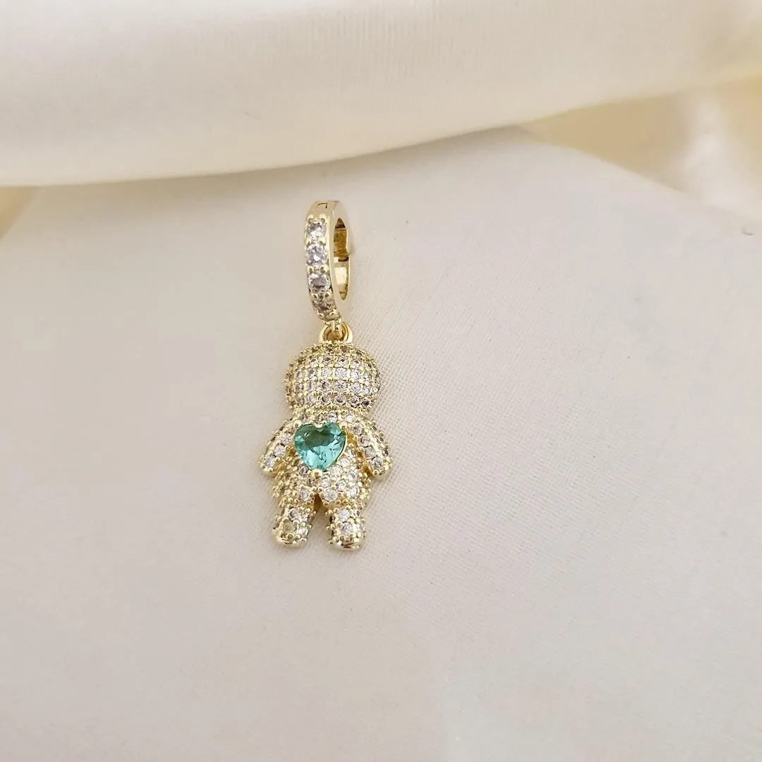 Pingente menino cravejado zirconia coracao verde com abertura