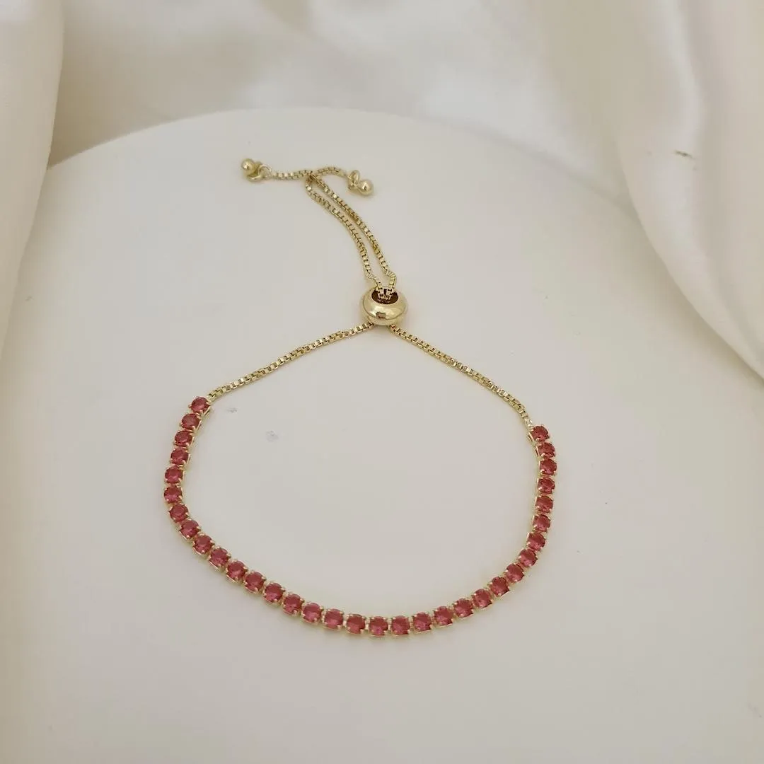 Pulseira gravatinha riviera zirconia rosa redonda