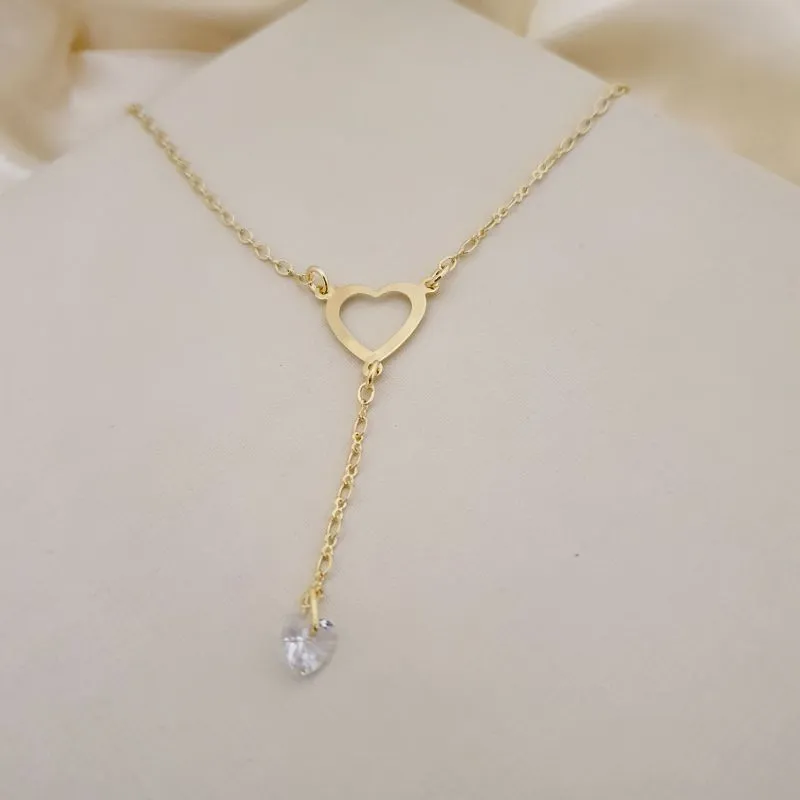 Colar gravatinha coracao e zirconia