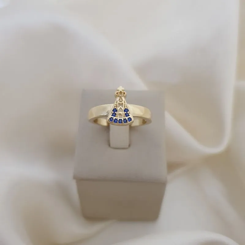 Anel Nossa Senhora cravejado zirconia azul