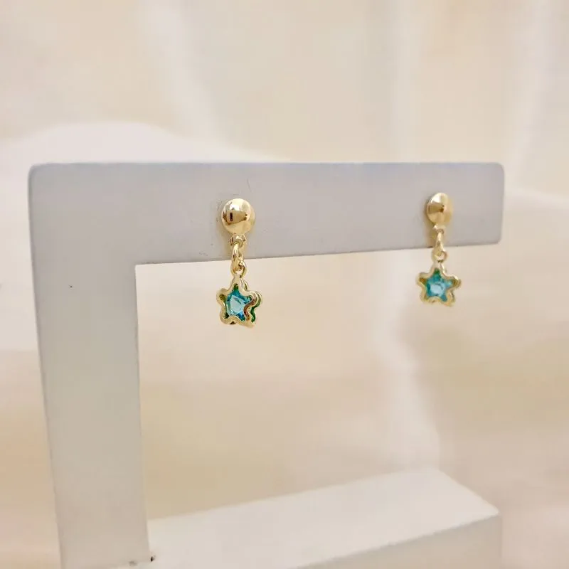 Brinco pingente estrela zirconia azul