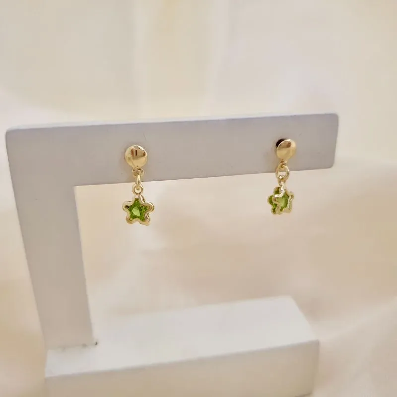 Brinco pingente estrela zirconia verde