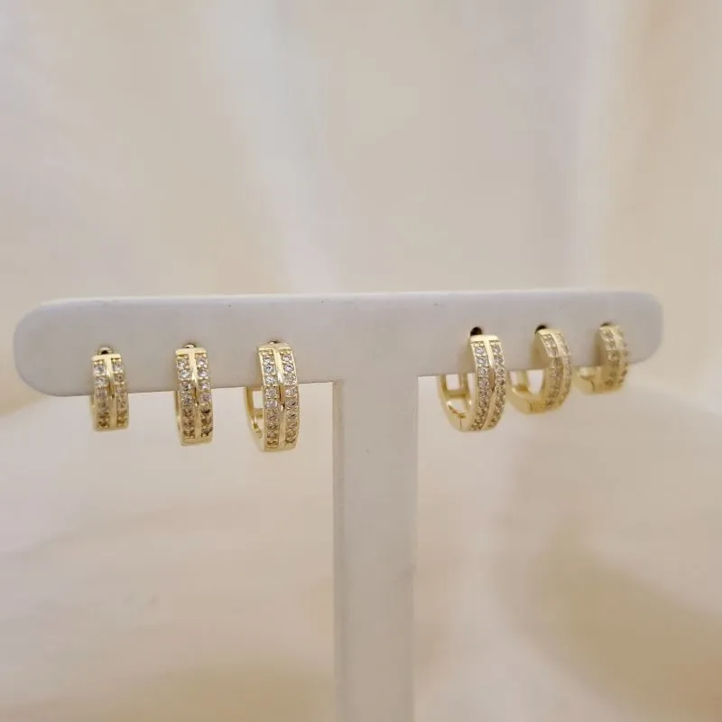 Brinco trio argola click 2 fileiras zirconias