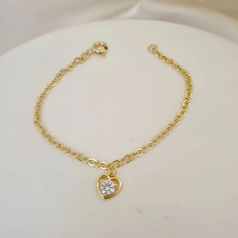 Pulseira infantil pingente coracão ponto de luz zirconia