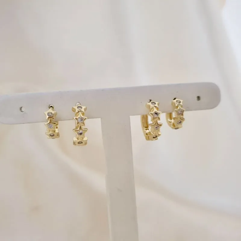 Brinco dupla argola click estrelas com zirconia
