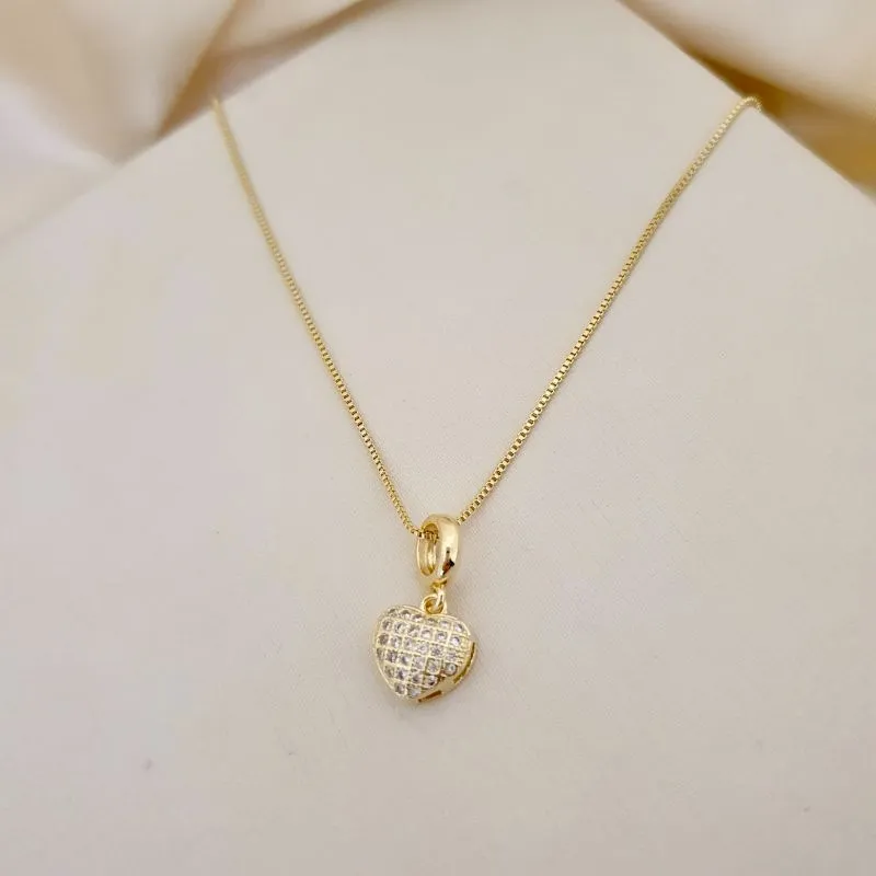 Colar pingente coração cravejado zirconia