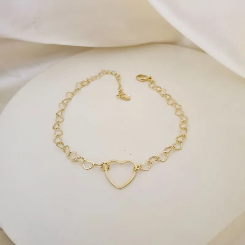 Pulseira elo coracao e coracao grande