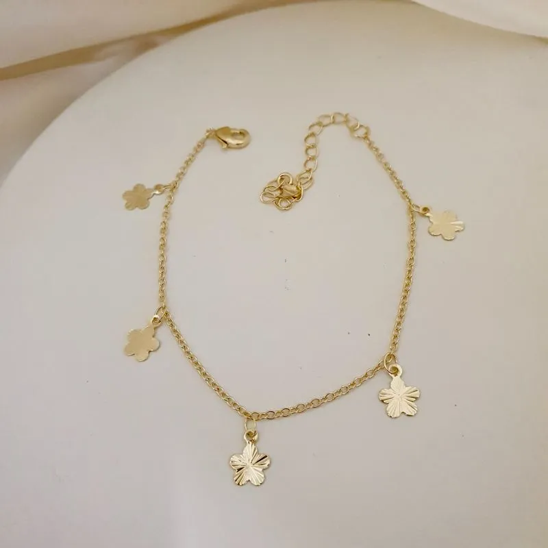 Pulseira pingentes flores diamantadas
