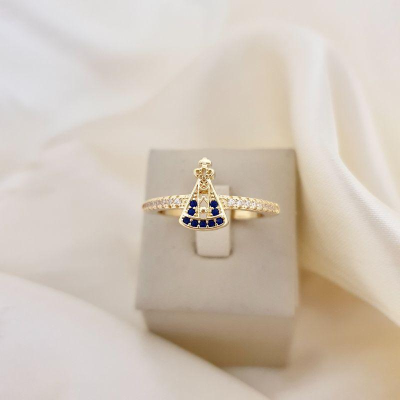 Anel Nossa Senhora cravejado zirconias