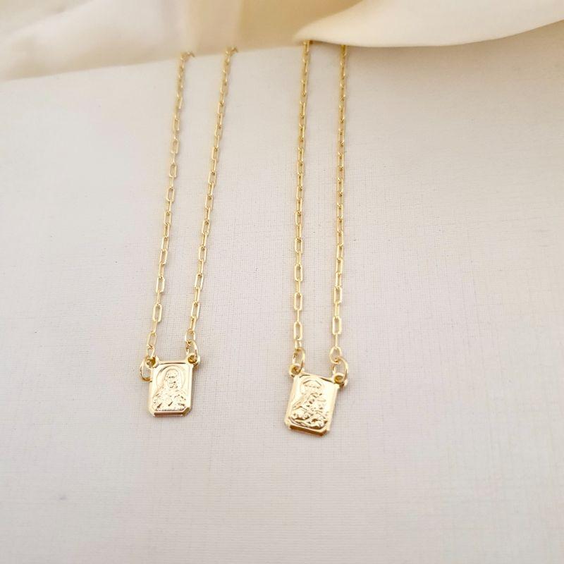 Colar escapulário Jesus Nossa Senhora 70cm