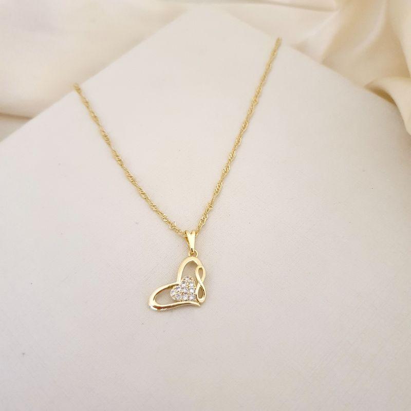 Colar pingente coração cravejado zirconia com simbolo infinito