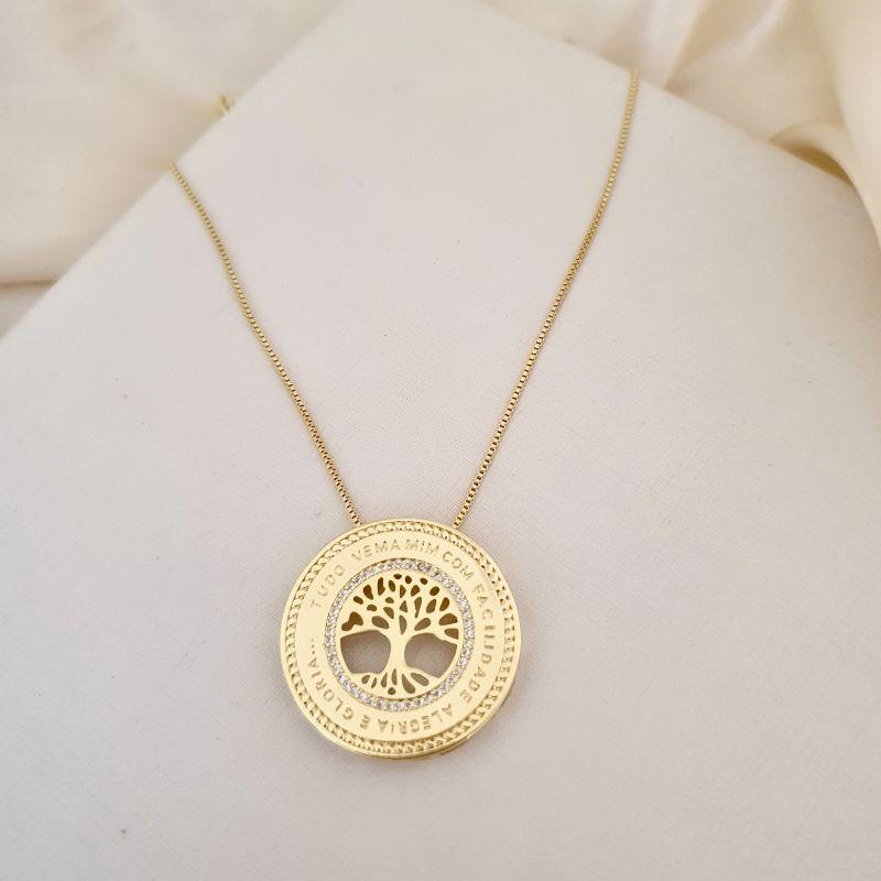 Colar pingente medalha arvore da vida 