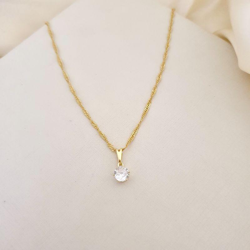 Colar pingente ponto de luz zirconia 6mm