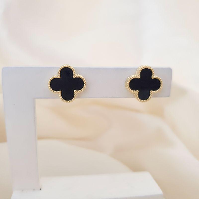 Brinco flor resina preta