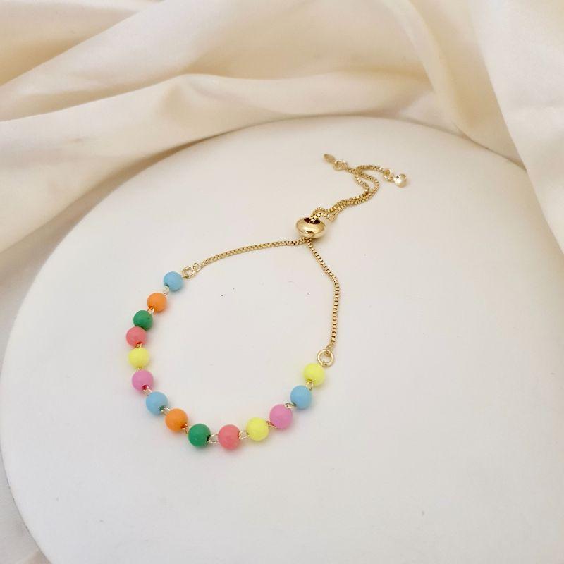 Pulseira bolinhas coloridas gravatinha