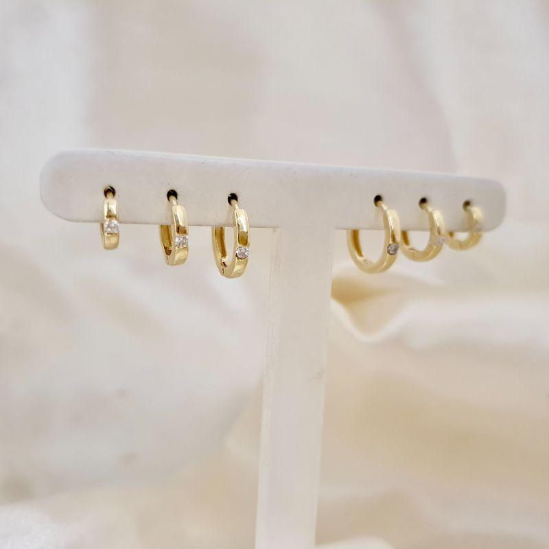 Brinco trio argola click ponto de luz zirconia