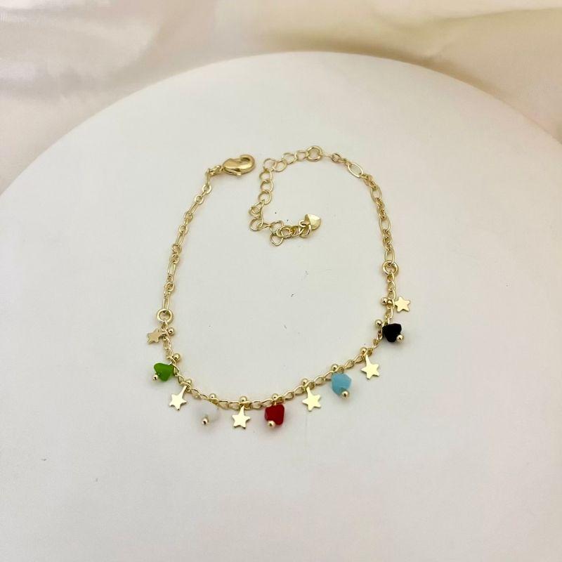 Pulseira pedras coloridas e estrelas