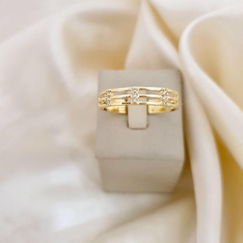 Anel 3 aros com ponto de luz zirconia