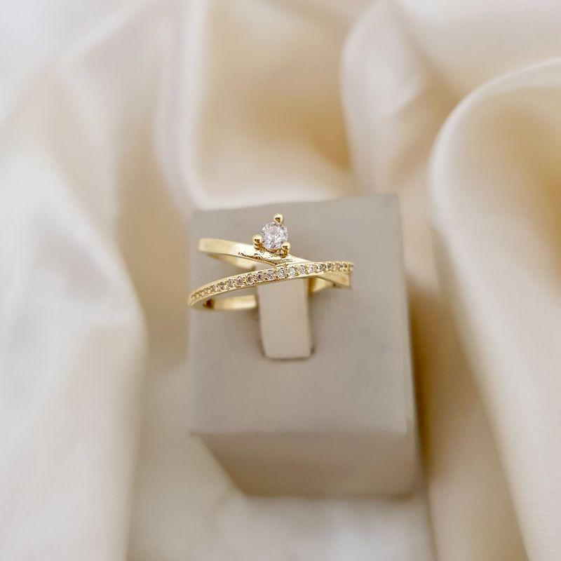 Anel dois aros e ponto de luz zirconia