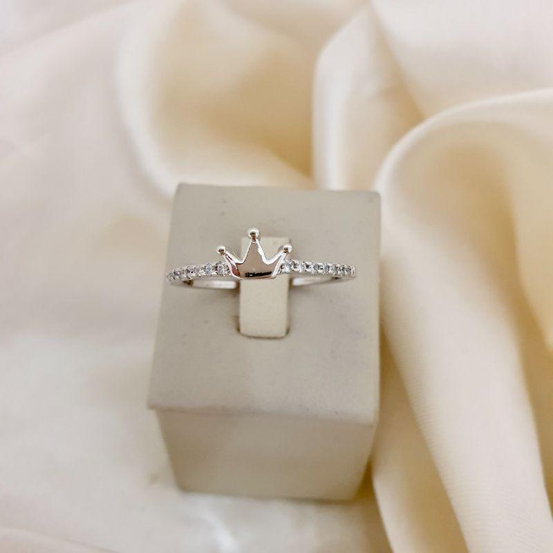 Anel ródio coroa aro cravejado zirconia