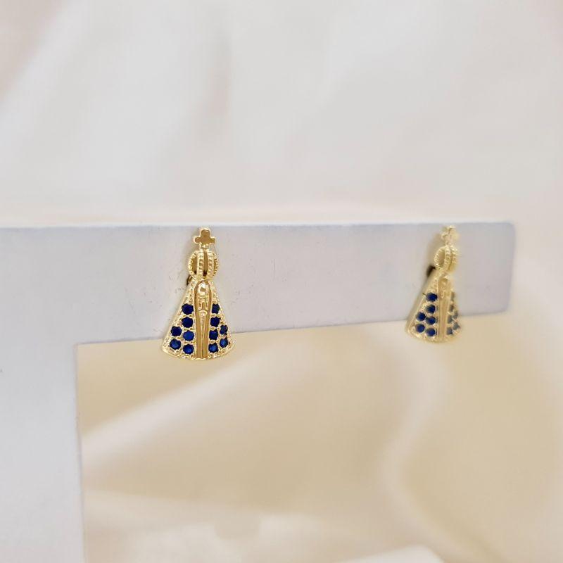 Brinco Nossa Senhora zirconia azul