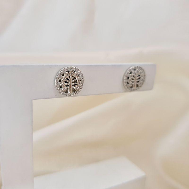 Brinco ródio arvore da vida contorno cravejado zirconia