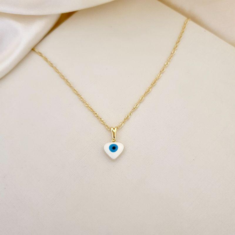 Colar pingente coração olho grego