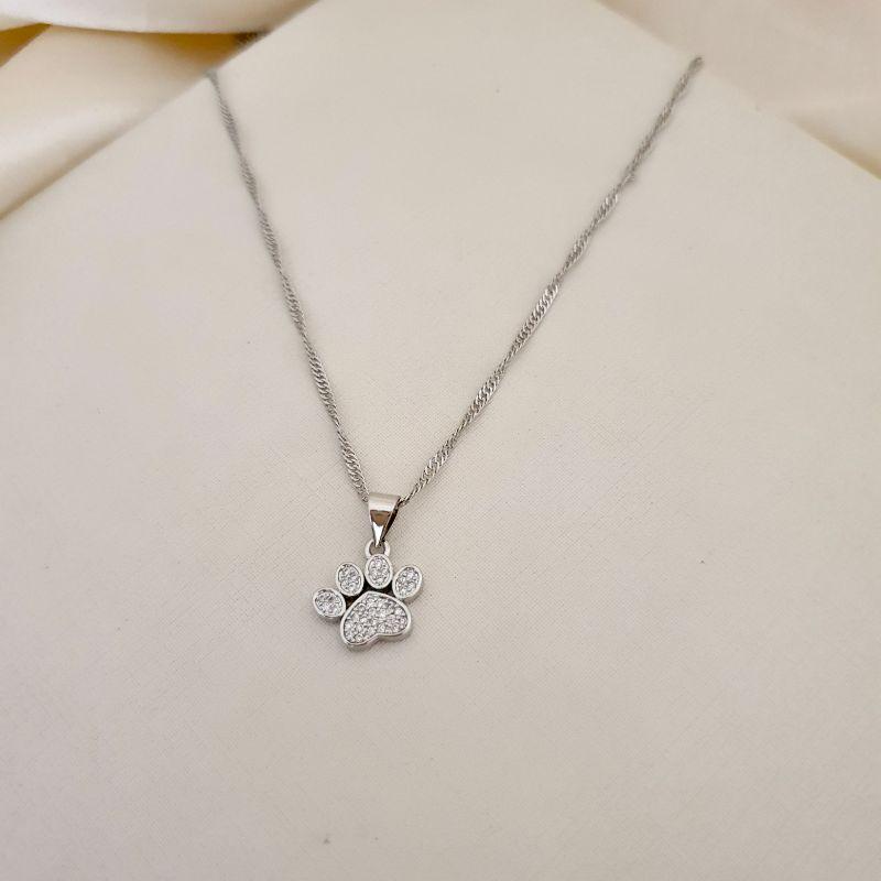 Colar ródio pingente patinha cravejada zirconia