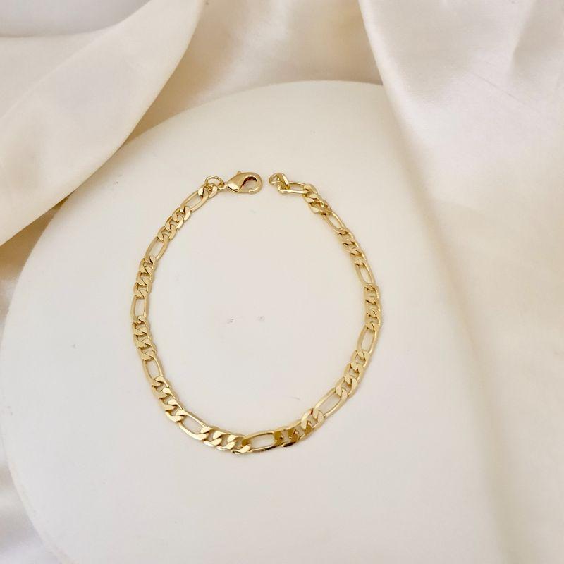 Pulseira masculina elo figaro diamantado