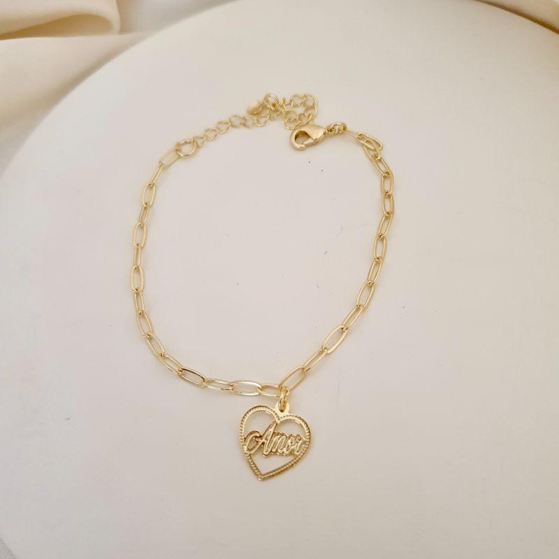 Pulseira pingente coração amor
