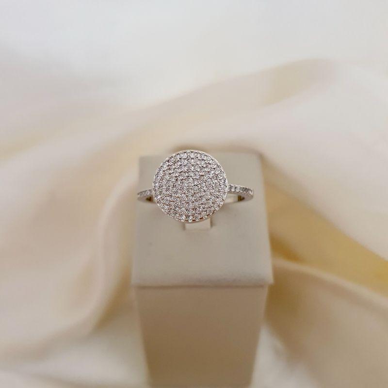 Anel ródio chuveirinho zirconias e aro cravejado zirconia