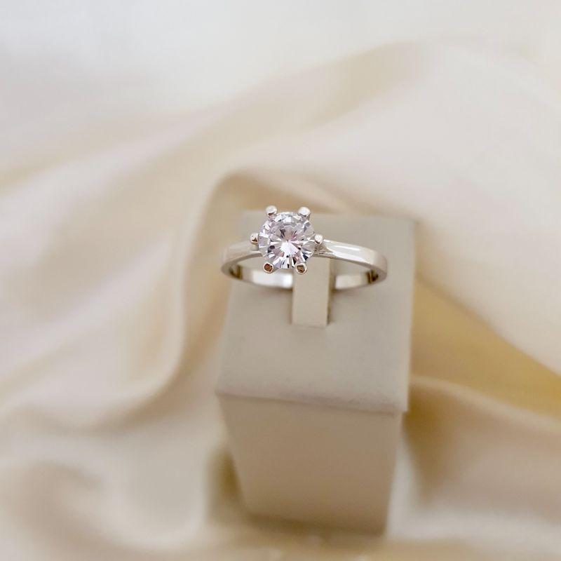 Anel ródio solitário zirconia 6mm