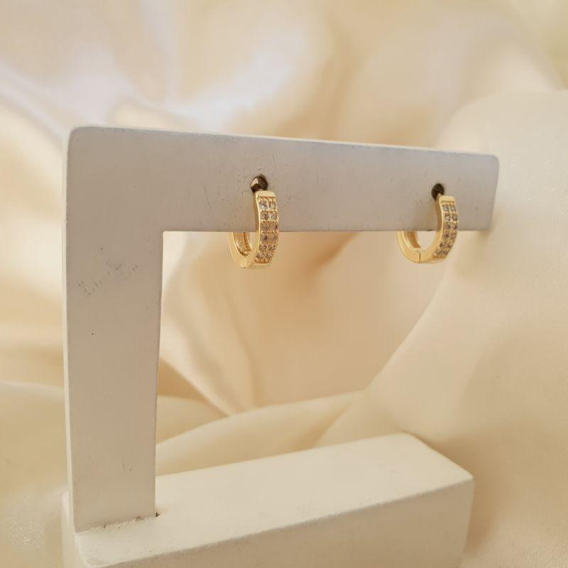 Brinco argola click 2 fileiras zirconia