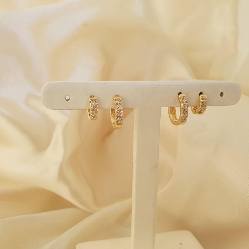 Brinco dupla argola click com 2 fileiras zirconia