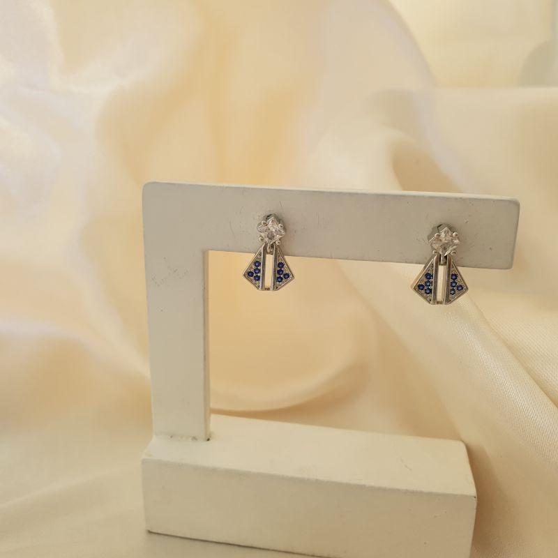 Brinco ródio Nossa Senhora ponto de luz zirconia e cravejado zirconia azul
