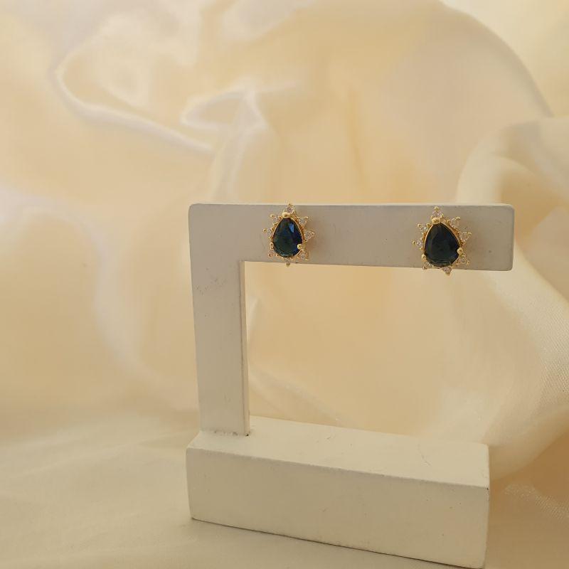 Brinco zirconia gota azul