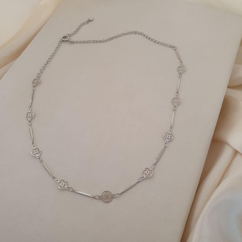 Colar ródio choker tudo diamantado e mandala