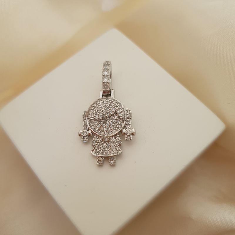 Pingente ródio menina cravejada zirconia