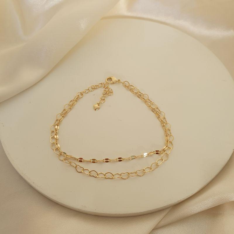 Pulseira dupla elo achatado e elo oval
