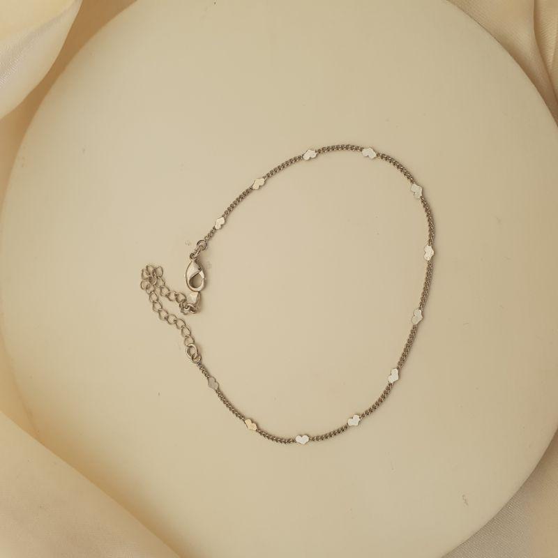 Pulseira ródio elo coracao achatado