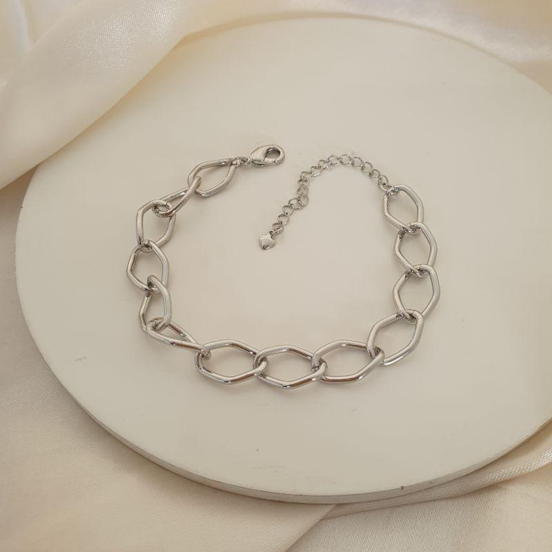 Pulseira ródio elo losango