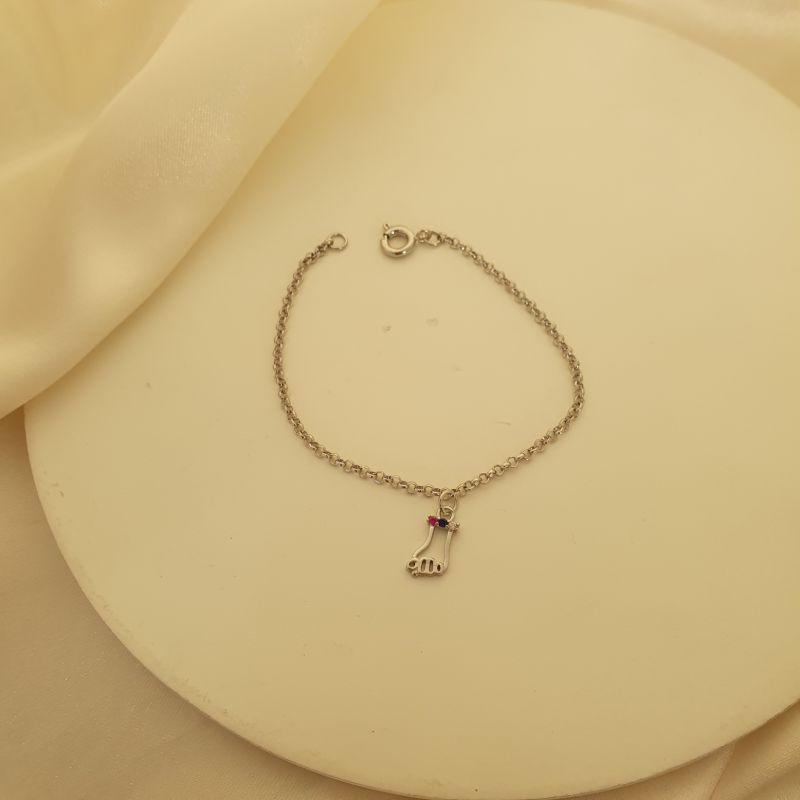 Pulseira ródio infantil figa zirconias coloridas