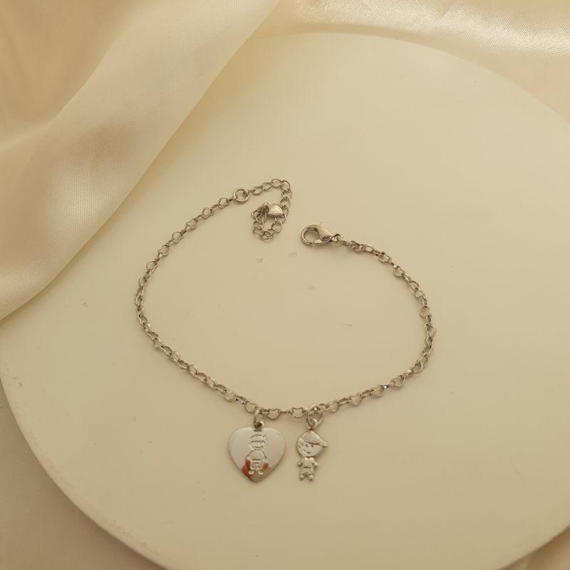 Pulseira ródio menino, coração menino (filho)