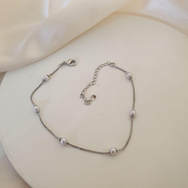 Pulseira ródio  perolas