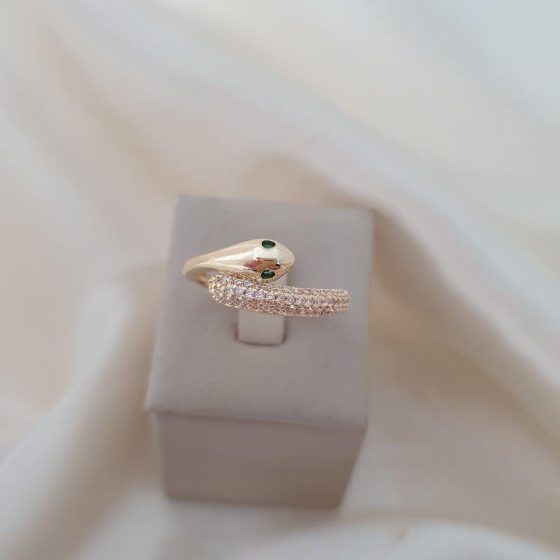 Anel cobra cravejada zirconias olho zirconia verde